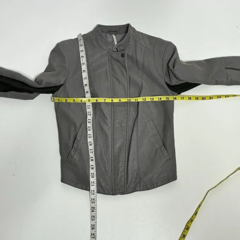 Free People Cool & Clean Vegan, Faux Leather Moto Jacket Slate Gray 4